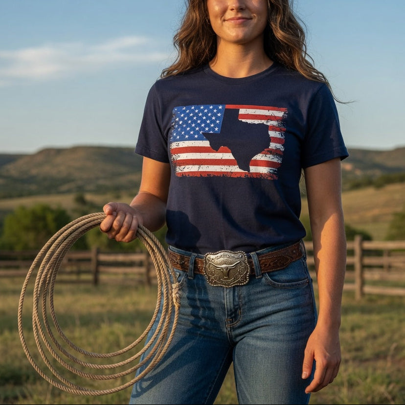 American Flag Heart of Texas- T-Shirt
