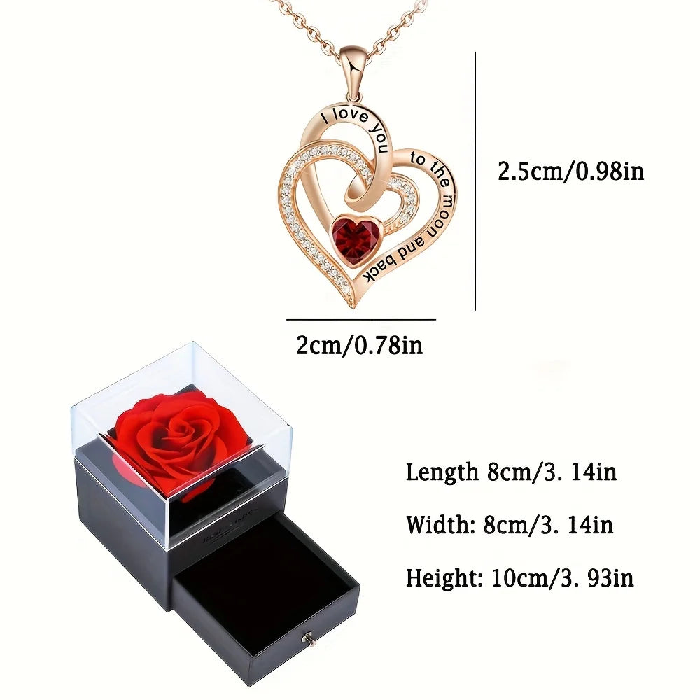 Luxury Love Heart Necklace With Rose Gifts Box For Women  Jewelry Gift