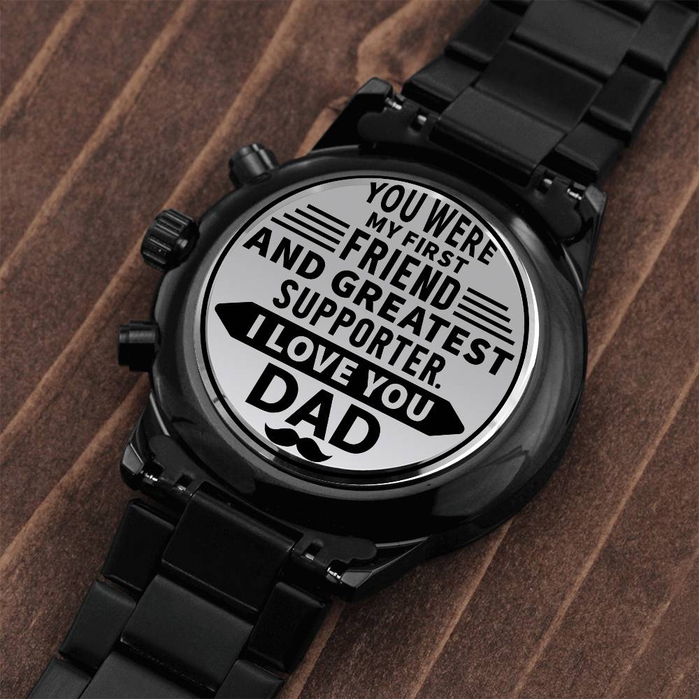 Message for Dad! Engraved Designer Black Chronograph Watch