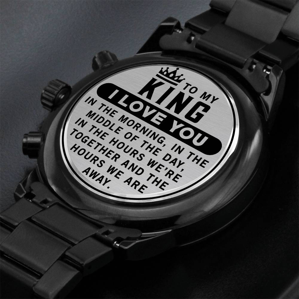 To My King! Engraved Designer Black Chronograph Watch