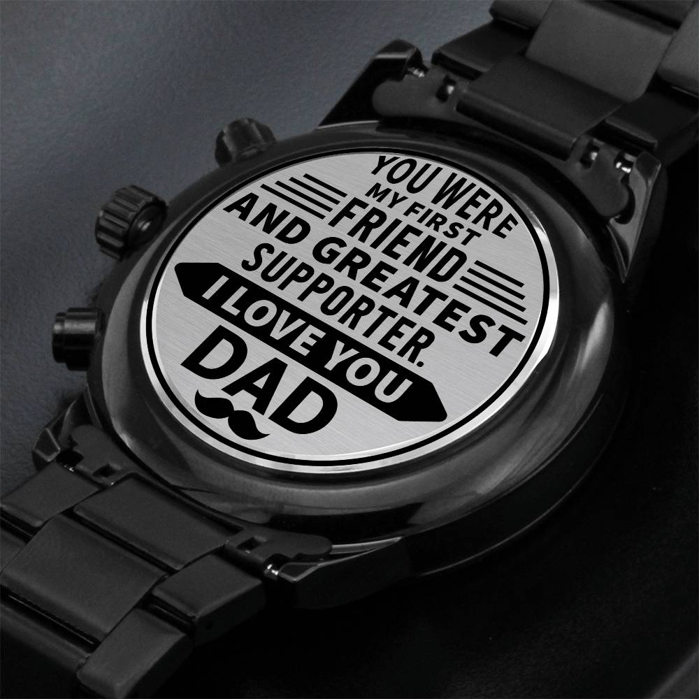 Message for Dad! Engraved Designer Black Chronograph Watch