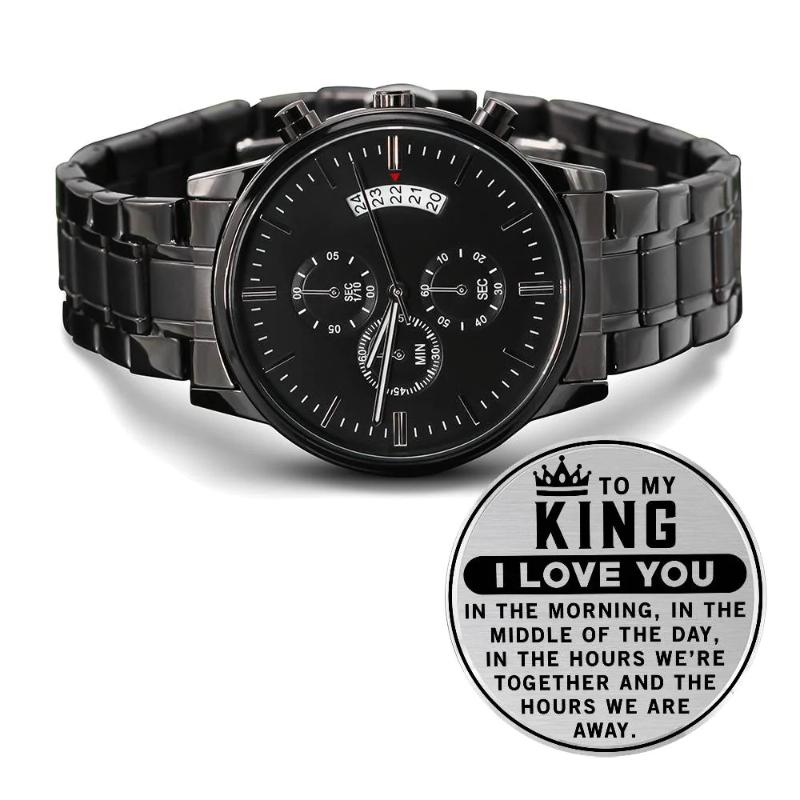 To My King! Engraved Designer Black Chronograph Watch