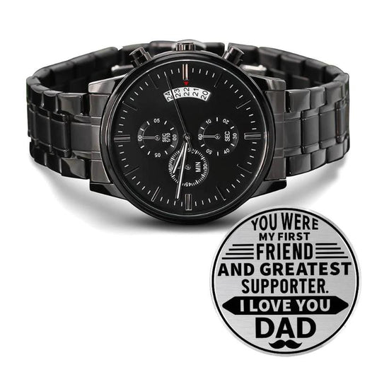 Message for Dad! Engraved Designer Black Chronograph Watch