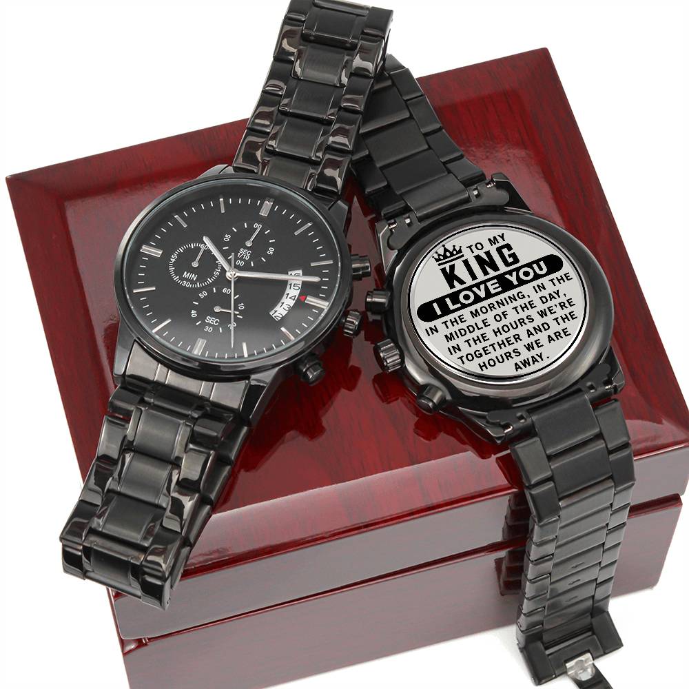 To My King! Engraved Designer Black Chronograph Watch