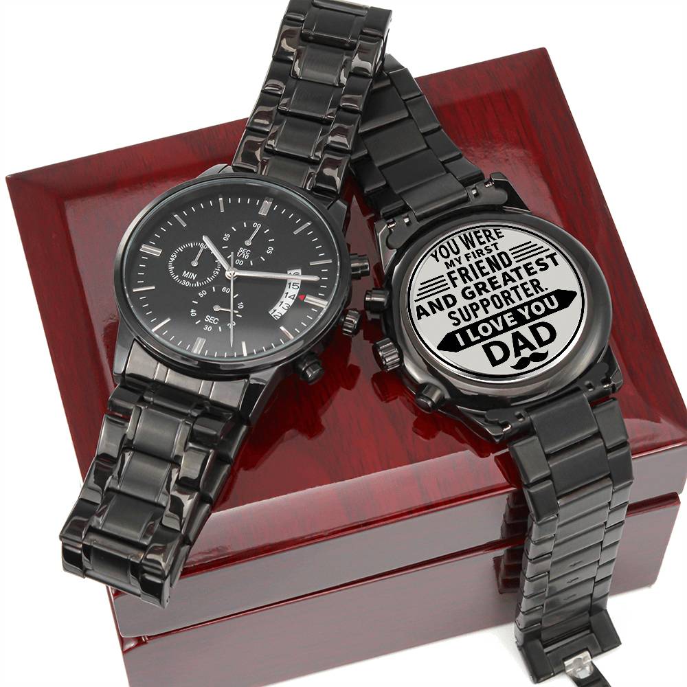 Message for Dad! Engraved Designer Black Chronograph Watch