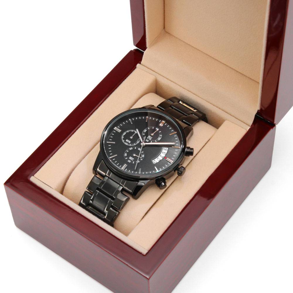 To My King! Engraved Designer Black Chronograph Watch