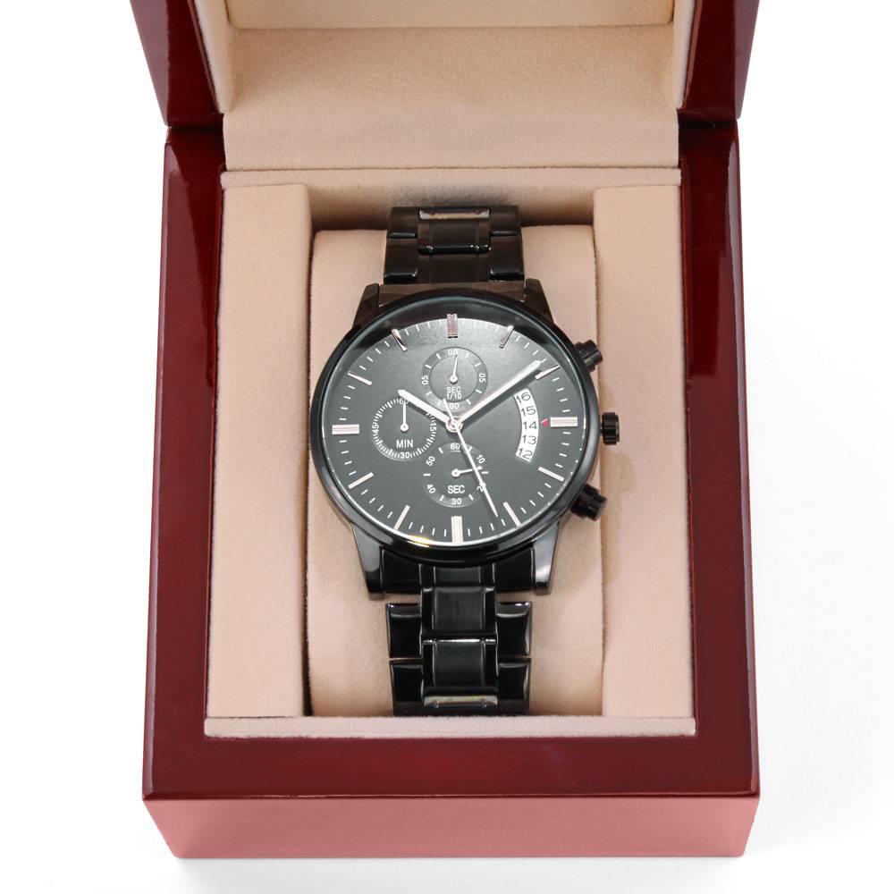 Message for Son! Engraved Designer Black Chronograph Watch