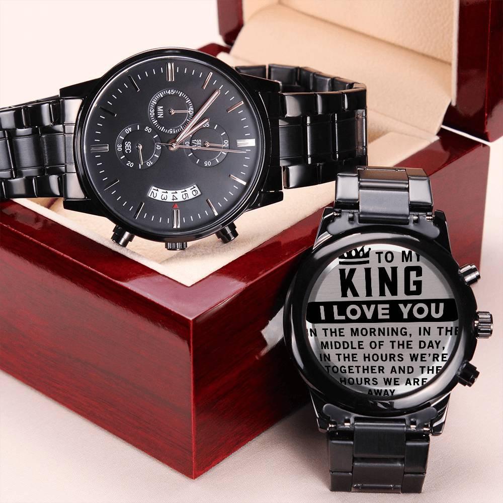 To My King! Engraved Designer Black Chronograph Watch