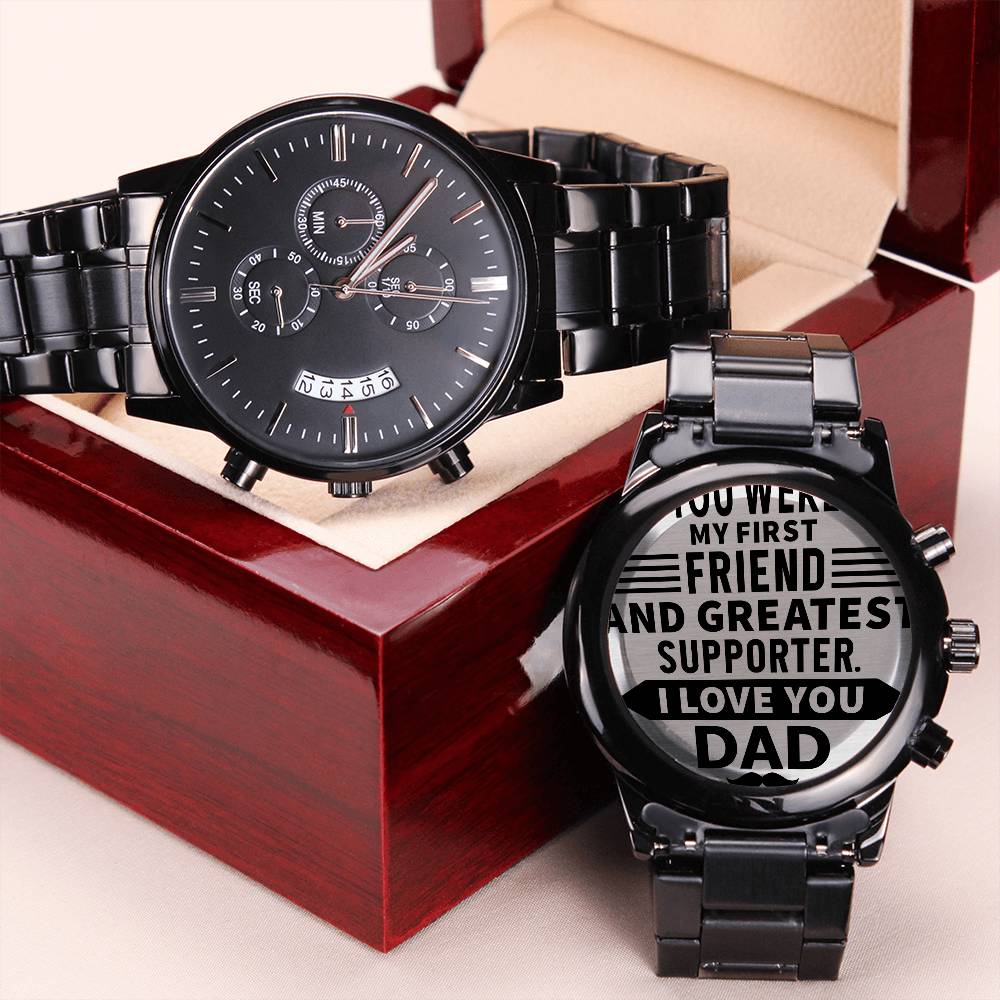 Message for Dad! Engraved Designer Black Chronograph Watch