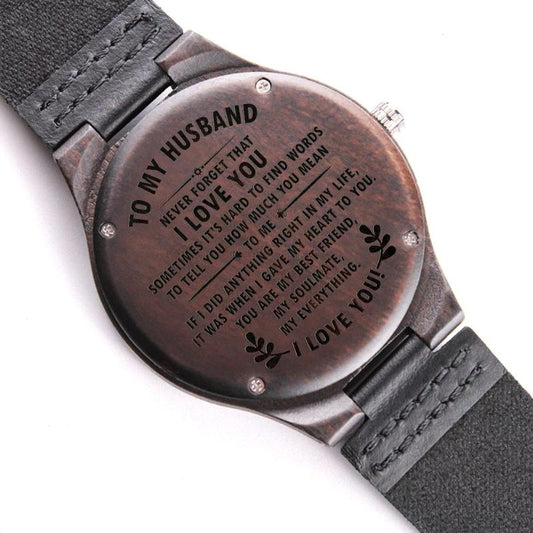 Lovely Message to Husband! Engraved Woooden Watch