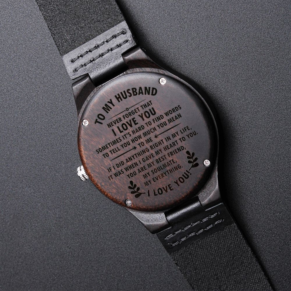 Lovely Message to Husband! Engraved Woooden Watch