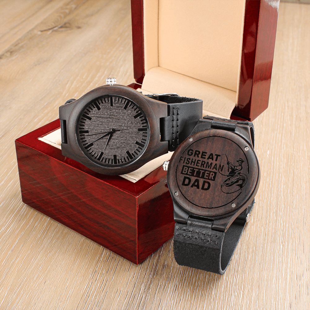 ¡Gran pescador mejor papá! Reloj de madera grabado