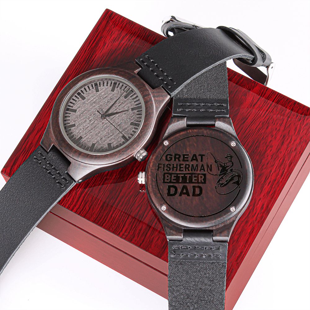 ¡Gran pescador mejor papá! Reloj de madera grabado