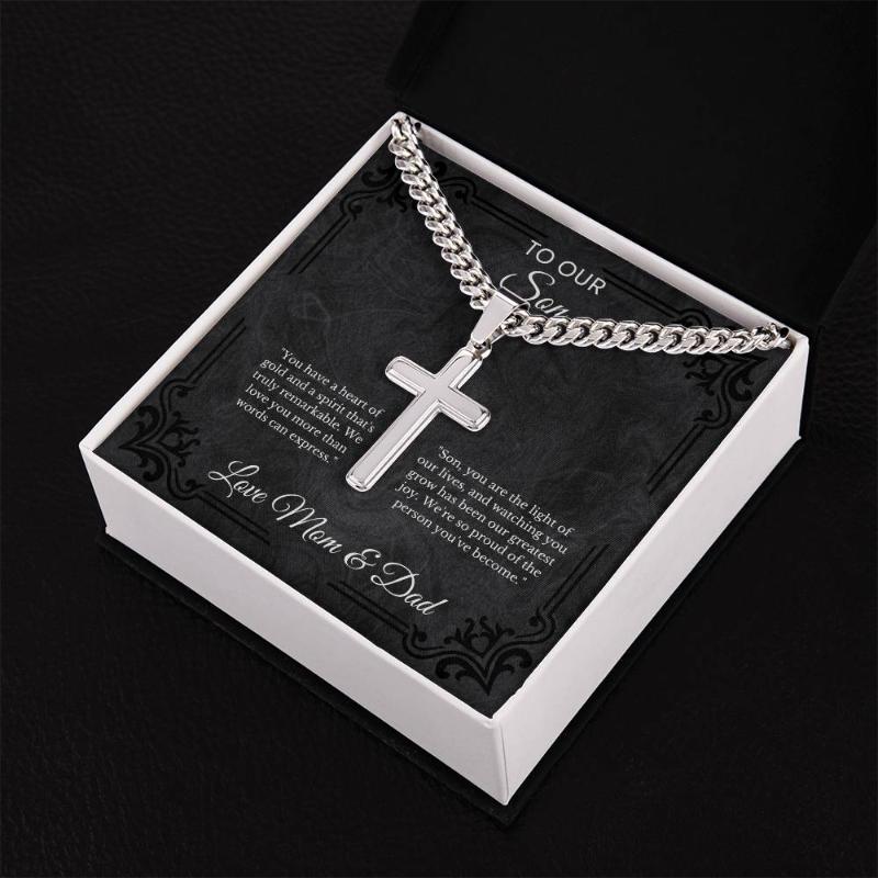 Gift for Son- Cuban Link Chain with Artisan Cross