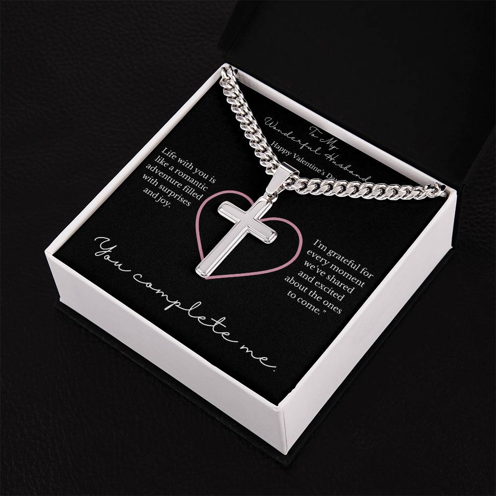 Valentines Day Gift for Husband- Cuban Link Chain with Artisan Cross