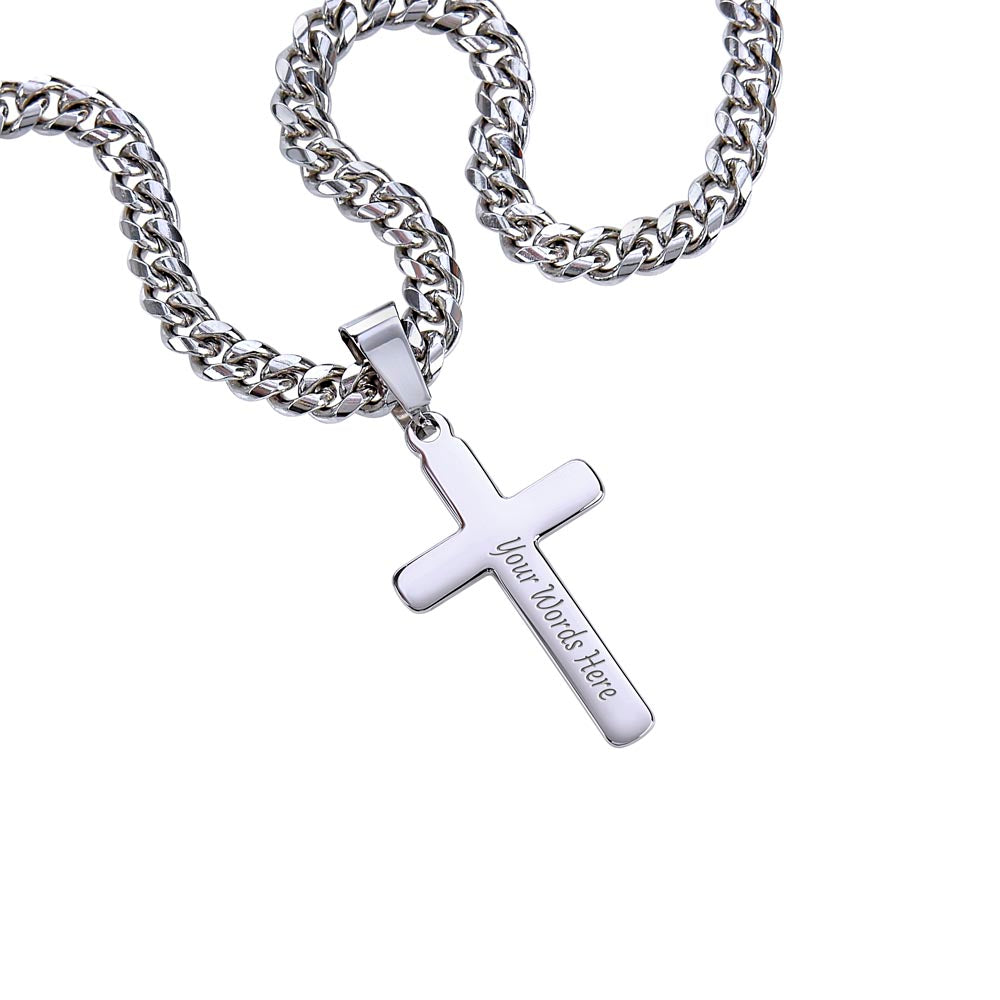 Valentines Day Gift for Husband- Cuban Link Chain with Artisan Cross