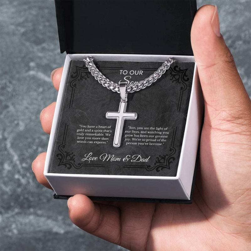 Gift for Son- Cuban Link Chain with Artisan Cross