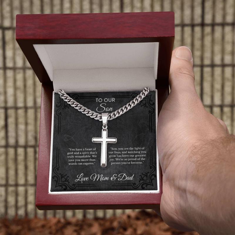 Gift for Son- Cuban Link Chain with Artisan Cross