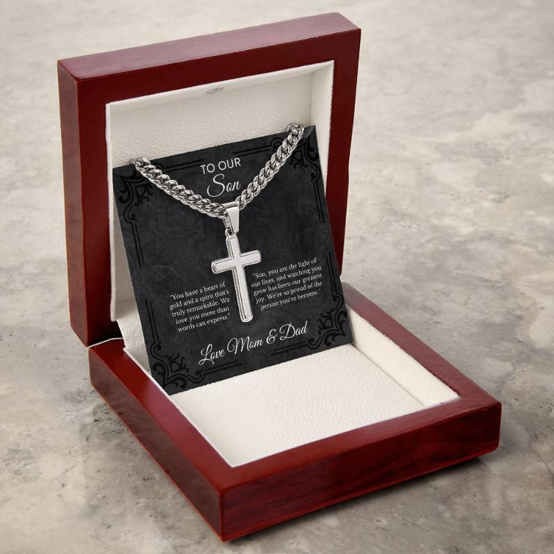 Gift for Son- Cuban Link Chain with Artisan Cross