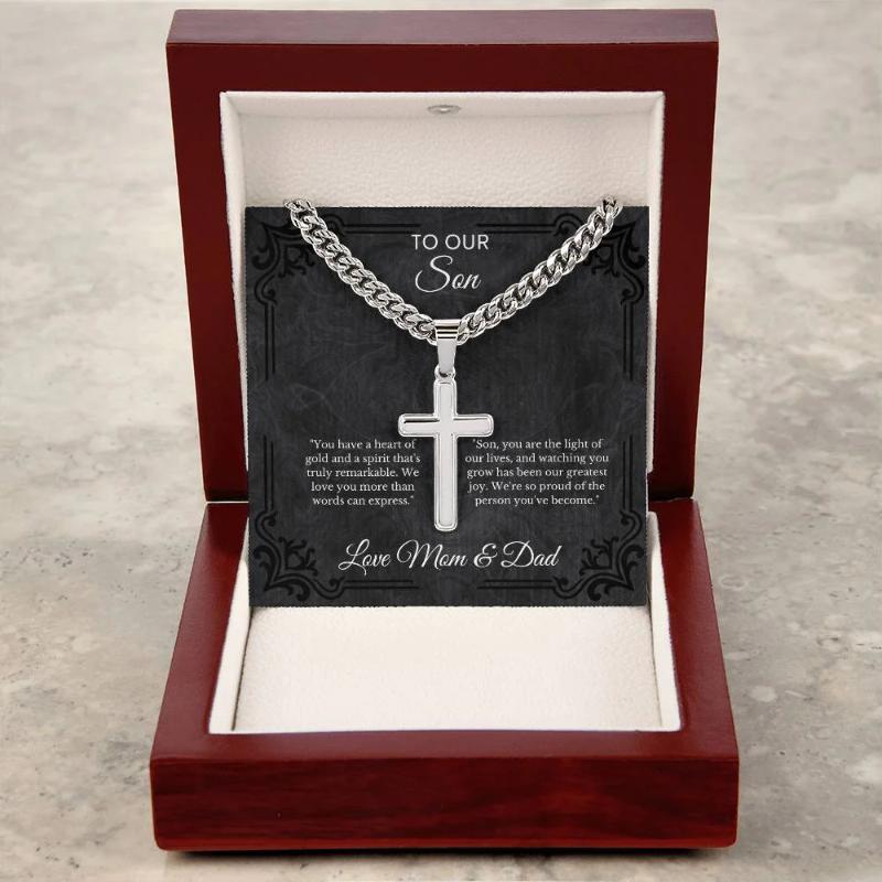 Gift for Son- Cuban Link Chain with Artisan Cross