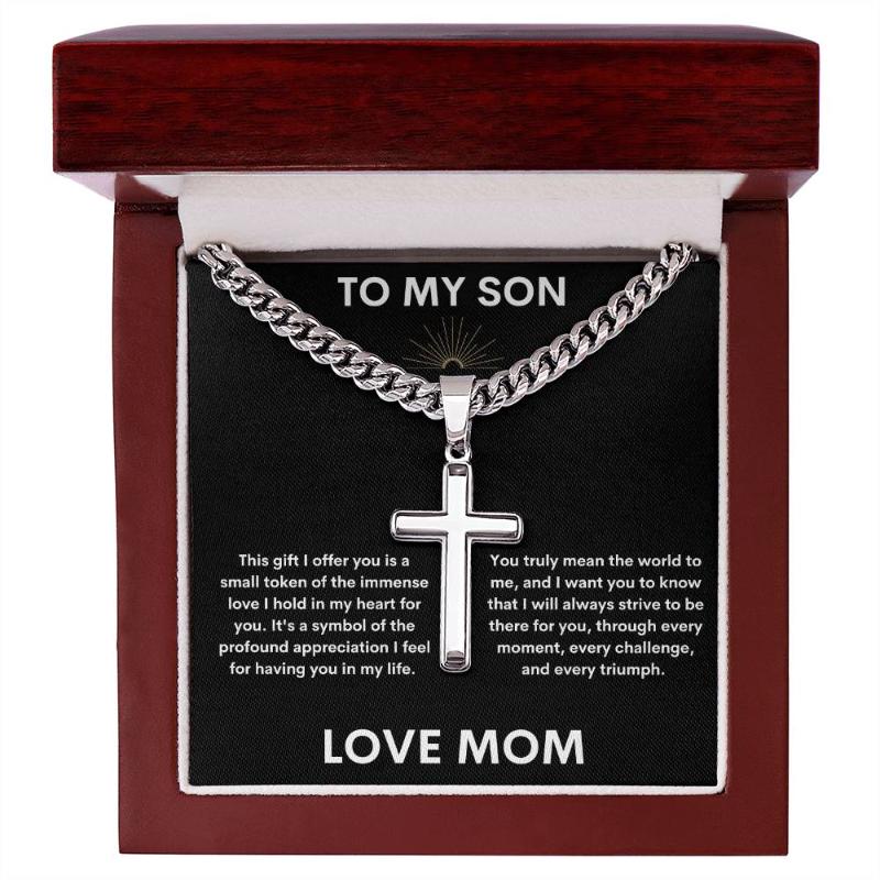 Gift for Son- Cuban Link Chain and Artisan Cross Necklace