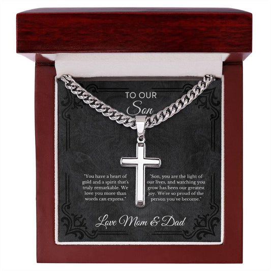 Gift for Son- Cuban Link Chain with Artisan Cross