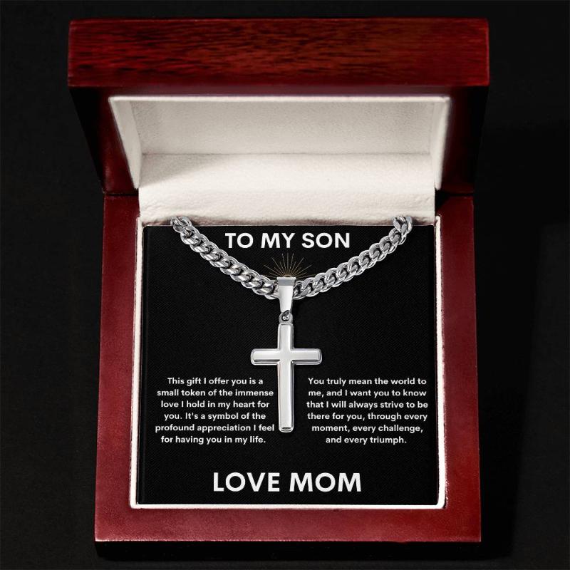 Gift for Son- Cuban Link Chain and Artisan Cross Necklace