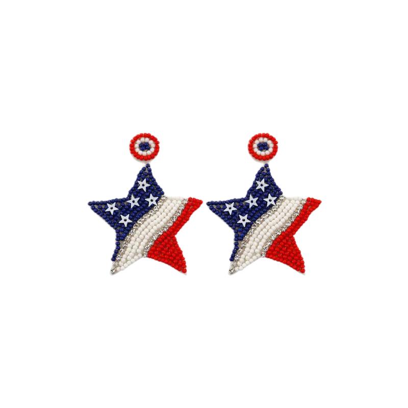 US Flag Beaded Star Earrings